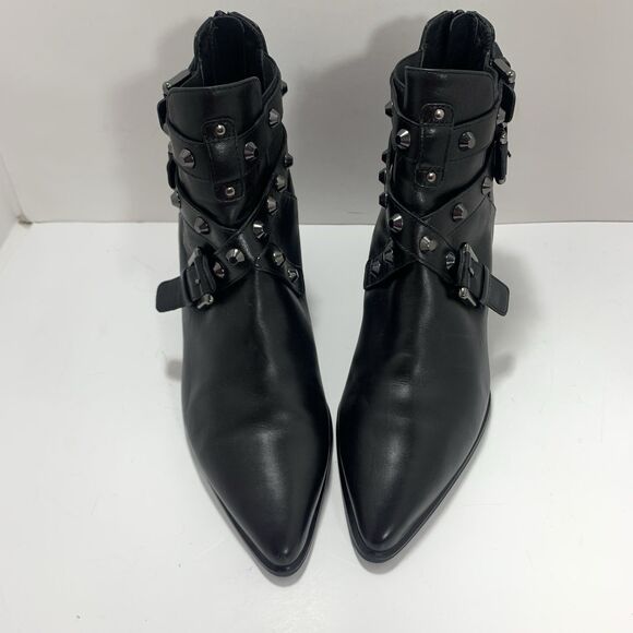 Stuart Weitzman Black Leather Studded Strap Bootcamp Ankle Boots Size 9 - Picture 3 of 16